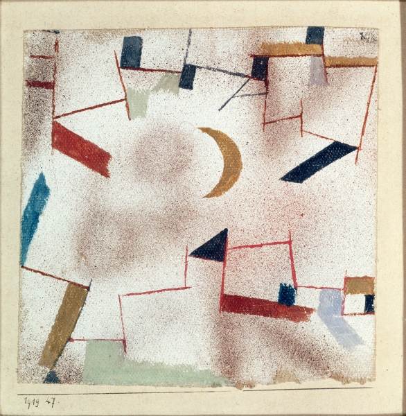 Abstract with crescent moon, 1919 (no 47) (w/c on primed linen on paper on cardboard)  von 