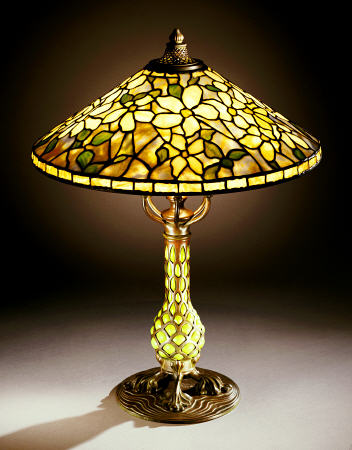 A ''Clematis'' Leaded Glass, Blown Glass And Bronze Table Lamp By Tiffany Studios von 