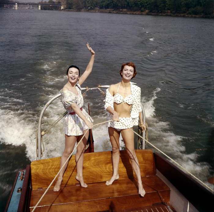 Actresses Ludmilla Tcherina and Andree Debar on A Boat von 