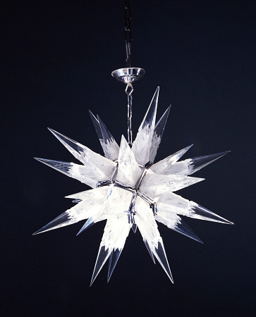 A Glass And Metal 1930s Chandelier Of Star Form With Etched And Polished Spike Projections von 