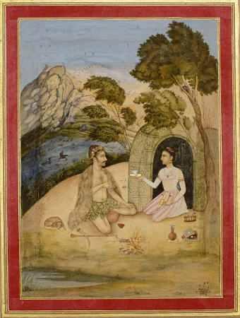 A Lady Entertaining A Bhil By Ali Quli Jubadar, Kashmir, 1650-1700 von 