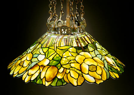 A ''Lotus'' Leaded Glass And Bronze Chandelier von 