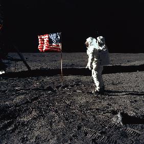 American Astronaut Edwin Buzz Aldrin walking on the moon during Apollo 11 mission July 20, 1