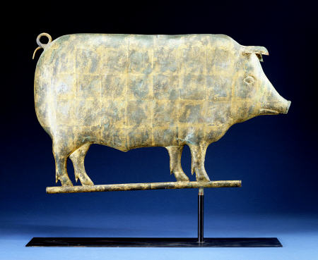A Molded And Copper Gilded Copper Pig Weathervane von 
