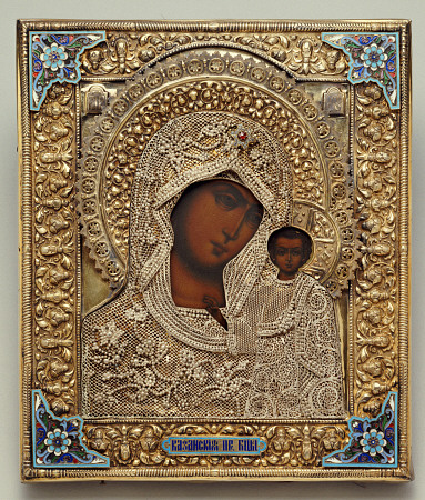 An Enamel And Silver-Gilt Icon Of The Virgin Kazanskaya,  The Oklad Marked Moscow, 1899-1908 von 