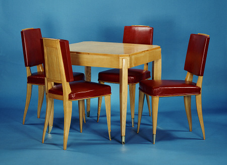 An Oak Games Table And Four Chairs Designed By Jacques-Emile Ruhlmann (1879-1933) von 