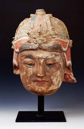 An Unusual Large Stucco Head Of A Guardian, 13th/14th Century von 
