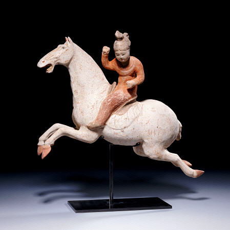 A Painted Red Pottery Female Polo Player Astride A Galloping Pony von 