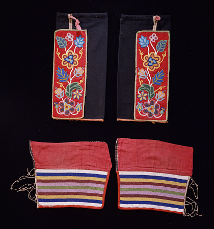 A Pair Of Crow Beaded Cloth Woman''s Leggings And A Pair Of Ojibwa (Chippewa) Beaded Cloth Man''s  L von 