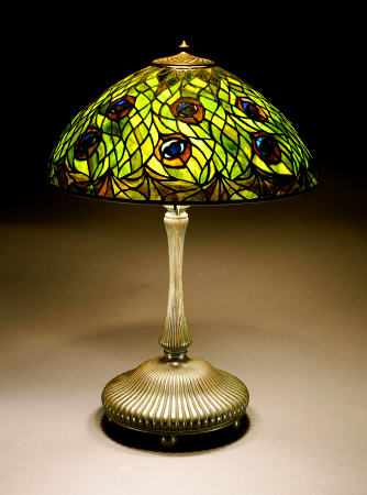 A ''Peacock'' Leaded Glass And Bronze Table Lamp von 