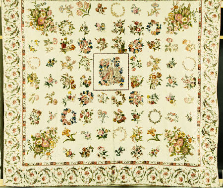 A Pieced And Appliqued Cotton Quilted Coverlet, American, 1844 von 