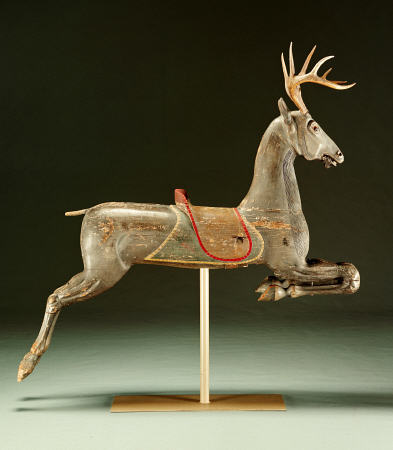 A Rare Painted And Carved Carousel Deer von 