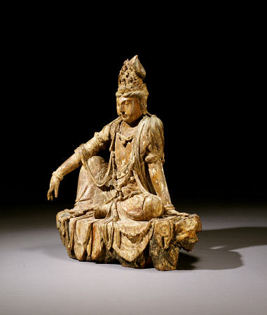 A Rare Painted Wood Figure Of Guanyin von 