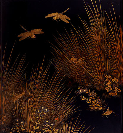 A Roironuri Suzuribako (Writing Case) Depicting Dragonflies, Crickets And A Ladybird Among Grasses A von 