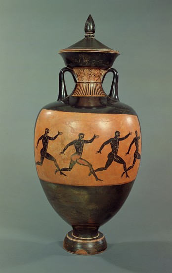 Attic black-figure Panathenaic amphora decorated with running men, Greek von 