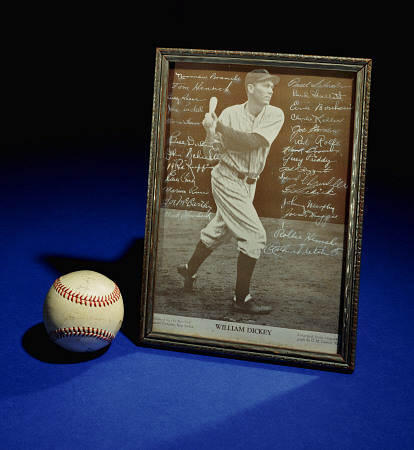 A William Dickey Picture Signed By The Yankees Team And A Signed Baseball Including The Signature Of von 