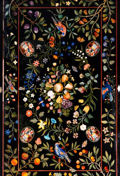 A Florentine Pietra Dura Table Top Inlaid With Various Marbles And Lapis Lazuli Centred By A Display von 