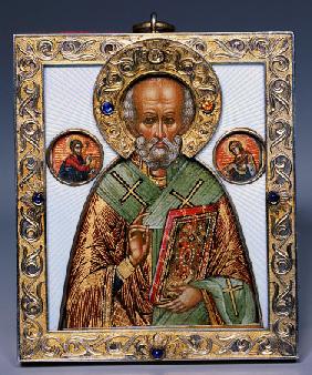 A Jewelled Silver-Gilt And Guilloch? Enamel Icon Of Saint Nicholas, Marked K