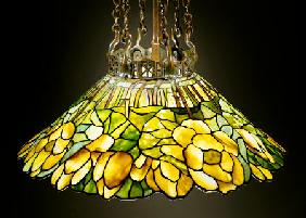 A ''Lotus'' Leaded Glass And Bronze Chandelier