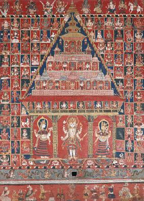 A Nepalese Paubha Depicting A Visnu Shrine, Dated 1716