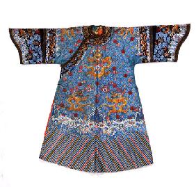 An Imperial Consort''s Formal Court Robe (Chi''fu) Of Turquoise Satin, Embroidered In Silks And Couc