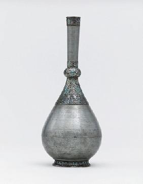 An Ottoman Turquoise Inset Silver Mounted Zinc Bottle  Istanbul, Turkey, 17th Century