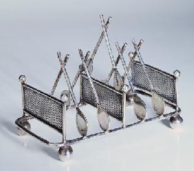 A Silver Plated Six Division Novelty Tennis Toast Rack, Circa 1902