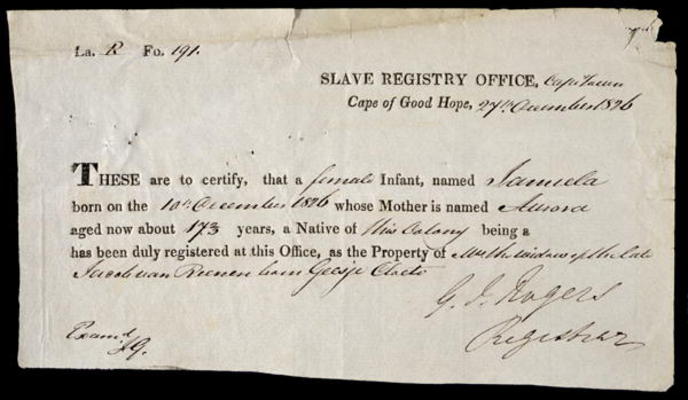 A Slave Registration Certificate, Cape Town, 27 December 1826 (pen and ink on paper) von 