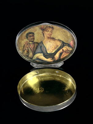 A snuff box, with inner picture of a mistress and her black servant, London, c.1740 (silver) von 