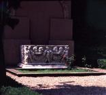 Ancient sarcophagus decorated in high relief and set in the gardens, from the collection of Cardinal C15th