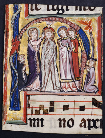 Baptism Of Christ, An Initial ''H'' Cut From An Illuminated Manuscript Choirbook On Vellum von 