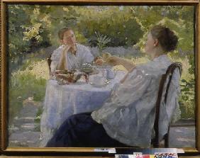Beim Tee trinken im Garten 1911