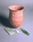 Beaker, arrowhead, dagger and wristguard, from Winterslow, Wiltshire, Bronze Age (pottery, bronze an 19th