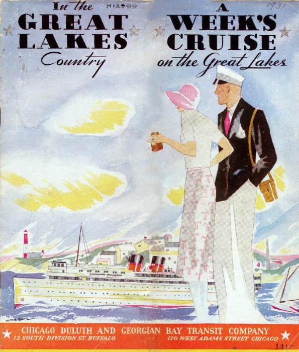 Cover of the Chicago, Duluth and Georgian Bay Transit Company schedule for 1931 depicts a man and a  von 