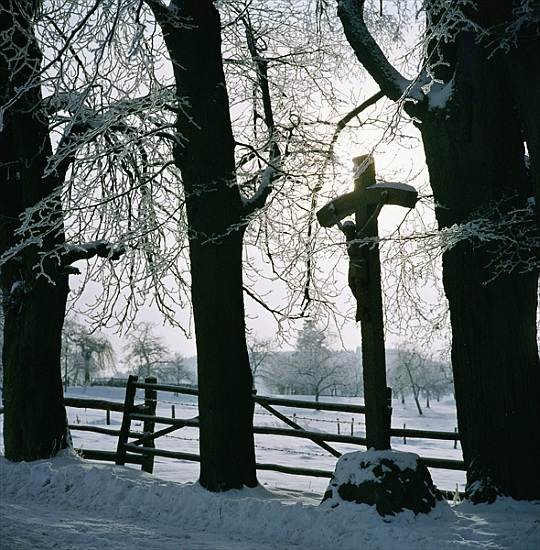 Cross in the Snow near Winterberg, Germany von 
