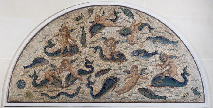 Cupids playing with dolphins, mosaic decoration of a fountain from Utica von 