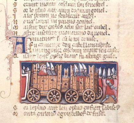 Charlemagne and soldiers in a wooden carriage, 14th century von 