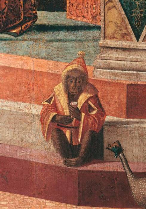 Detail. Small monkey gown robe cap gold red walnut steps. von 