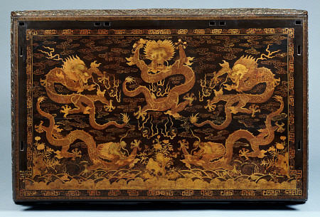 Detail Of A Seat Panel From An Important Imperial Polychrome Lacquer Throne, Early 18th Century von 