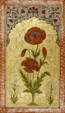 Double Sided Miniature Depicting A Single Stem Of Poppy Blossoms On Gold Ground von 
