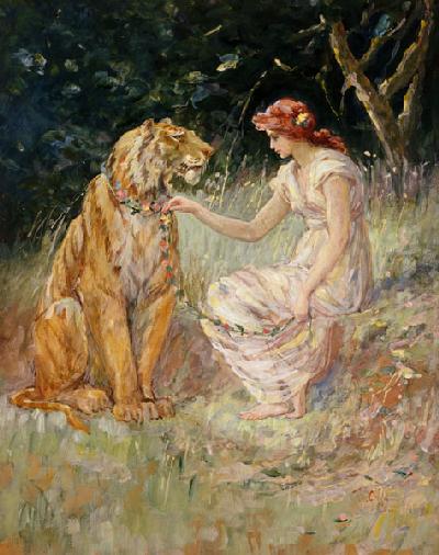 Dame und Tiger 1900