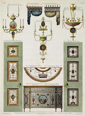 Designs for curtain cornices, girandoles and folding doors, 1774, by Robert Adam (1728-92) (and deta