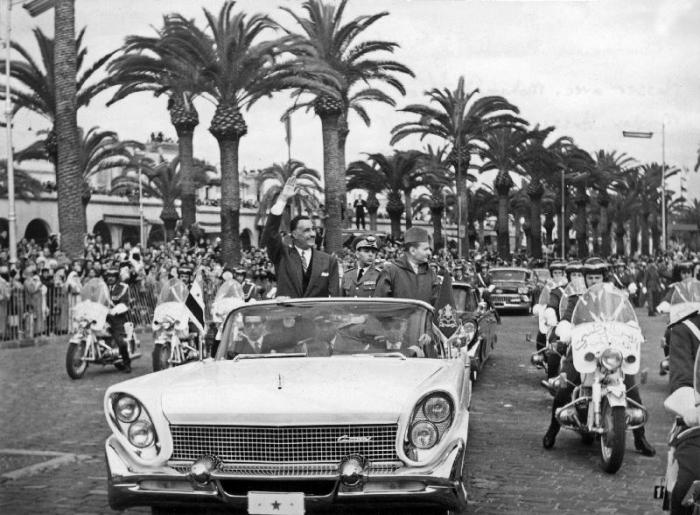 Egyptian President Gamal Abdel Nasser with King Mohamed V of Morocco and his son Moulay Hassan in Ca von 