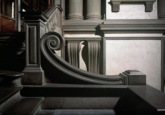 Entrance Hall, detail of staircase designed by Michelangelo Buonarroti (1475-1564) in 1524-34 and co von 