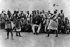 Female warriors from Dahomey, Benin,practising with weapons in front of Chacha, head and viceroy of 