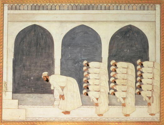 Folio.38a A Mogul prince in a mosque leading Friday prayers from the large Clive Album, Mughal, c.17 von 