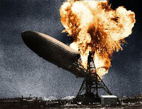 German dirigible LZ-129 Hindenburg here in flame when he arrived in Lakehurst airport near New York May 6, 193