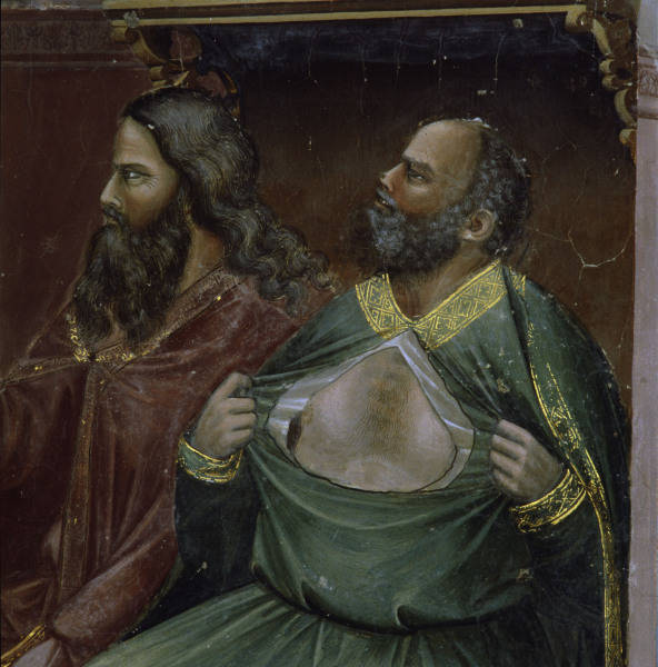 Giotto, Christus vor Kaiphas, Ausschn. von 