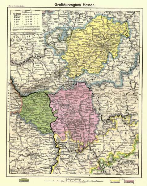 Großherzogtum Hessen ,  Landkarte 1902 von 