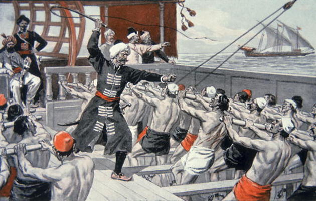 Galley Slaves of the Barbary Corsairs (coloured litho) von 